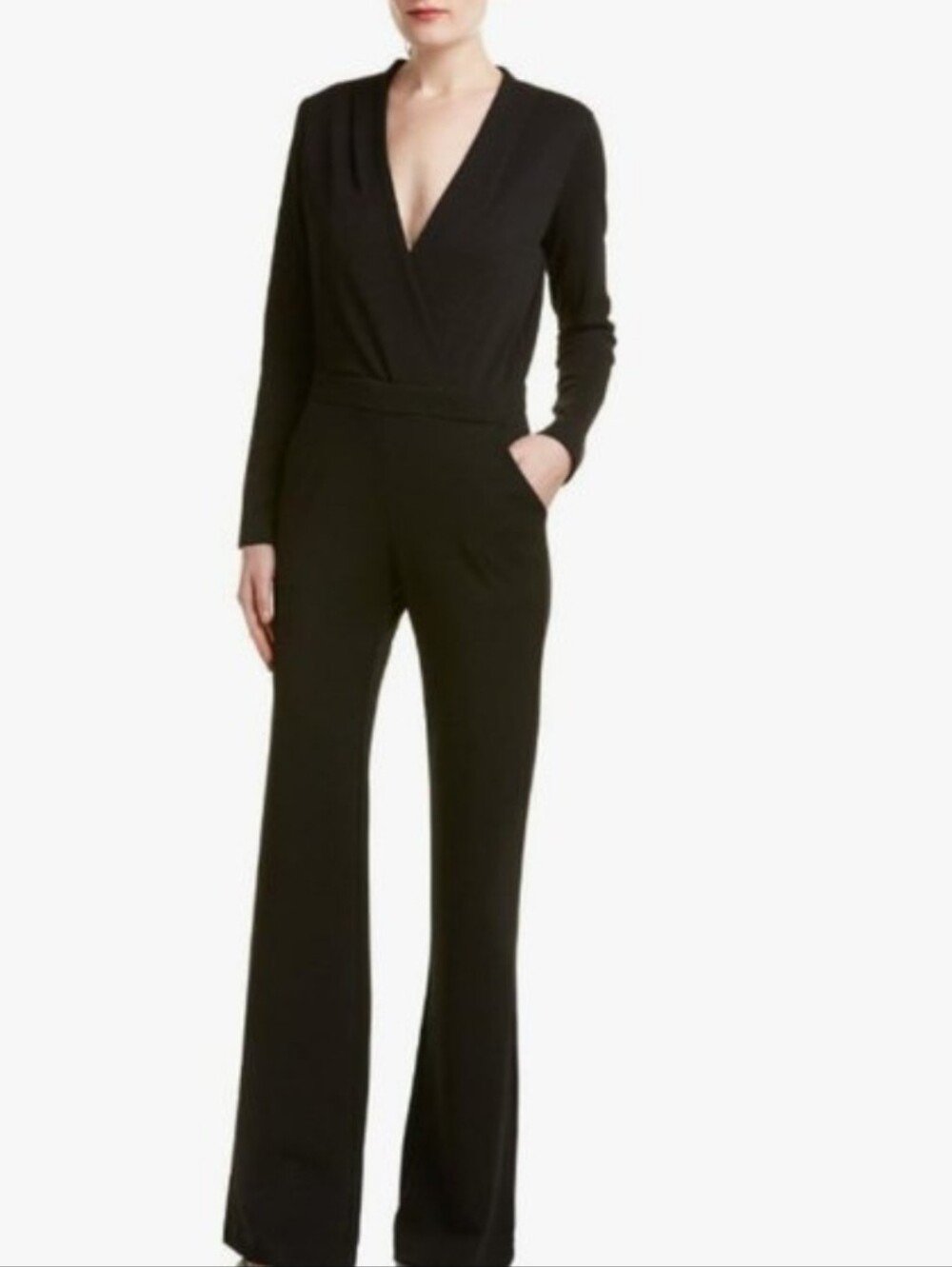 Yoana Baraschi Crepe Crossover Jumpsuit Black Women's Size L NEW Party Evening
